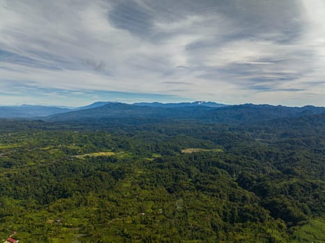Tropical landscape: mountains and farmland in the tropics. Bukittinggi, Sumatra. Indonesia.