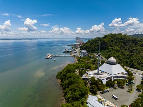 Aerial drone of Sandakan is the second largest city of Sabah. Borneo. Malaysia.