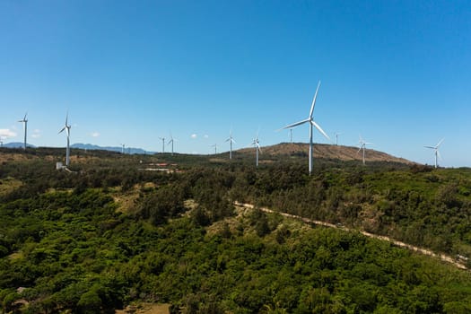 Wind generators turbines and wind farm mills. Wind power plant. Philippines.