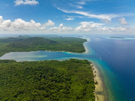 Balabac island with tropical forest and blue sea. Palawan. Philippines.
