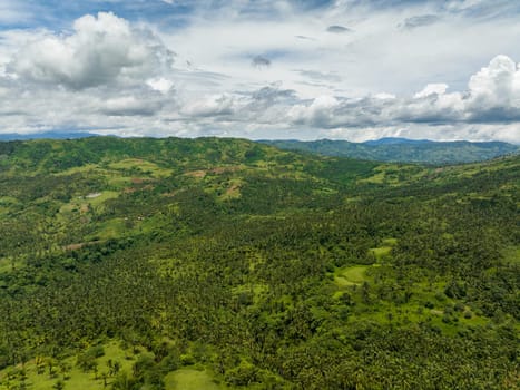 Slopes of mountains and hills with forest and farmland. Negros, Philippines