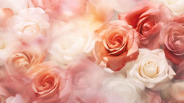 Roses in various shades photo realistic illustration - Generative AI. Colorful, roses, flower, bud.
