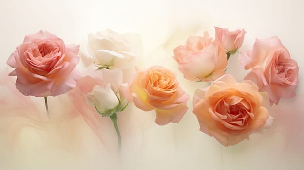 Roses in various shades photo realistic illustration - Generative AI. Colorful, roses, flower, bud.