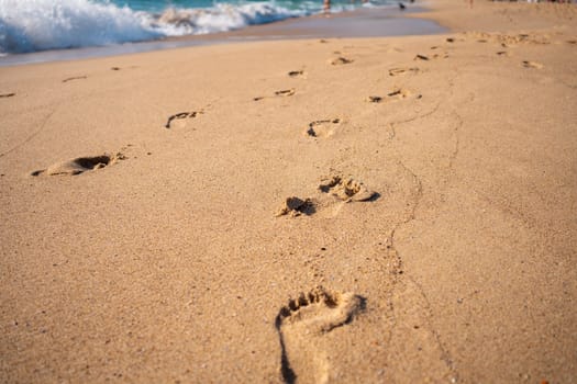 Footprints On Ocean Sandy Beach Summer