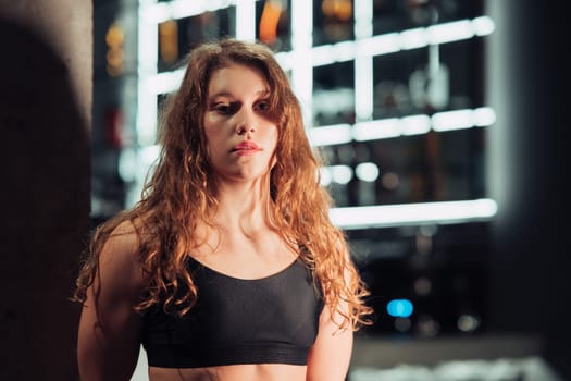 Athletic Beautiful Woman Does Her Cross Fitness, Bodybuilding Gym Training Routine