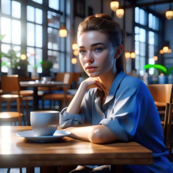 Girl in a cafe. Image created by AI