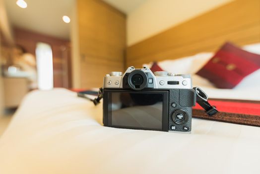 camera on bed in the bedroom