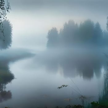 Fog over the river. Image created by AI