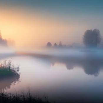 Fog over the river. Image created by AI