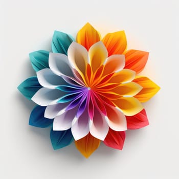 Minimal concept. Colorful paper flower head isolated on white, AI Generated. High quality photo