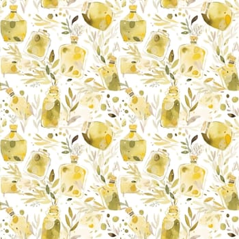 Olives seamless pattern color sketch style hand-drawn background, olive branches with leaves on white background. Italian food. ai