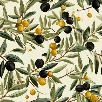 Olives seamless pattern color sketch style hand-drawn background, olive branches with leaves on white background. Italian food. ai