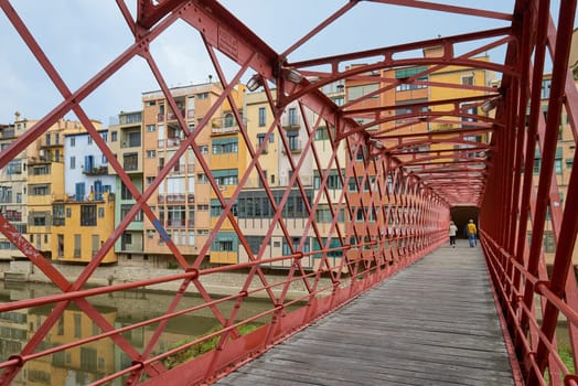 Bridge in Girona, Catalonia, Spain: Eiffel Bridge constructed by Gustave Eiffel over the Onyar River in Girona, Catalonia, Spain.