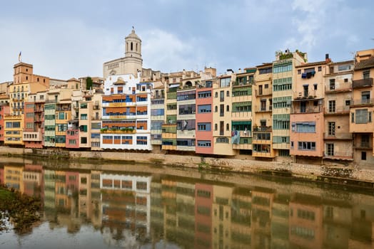 View of old town Girona, Catalonia, Spain, Europe. Summer travel.