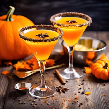 Tykkintini Pumpkin Martini cocktail for autumn and Halloween parties. Generative AI. High quality illustration