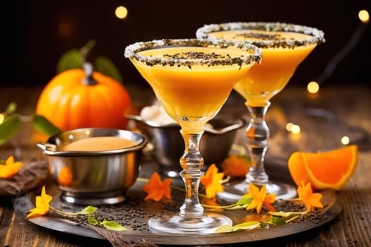 Tykkintini Pumpkin Martini cocktail for autumn and Halloween parties. Generative AI. High quality illustration