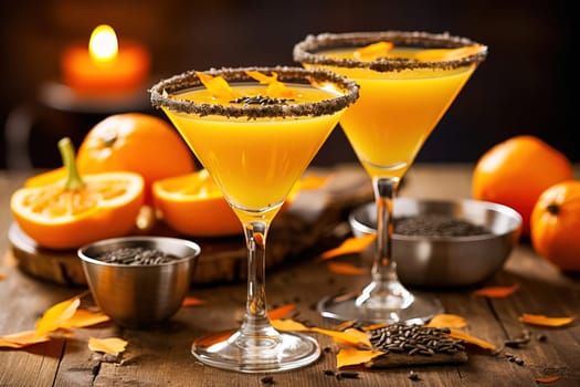 Tykkintini Pumpkin Martini cocktail for autumn and Halloween parties. Generative AI. High quality illustration