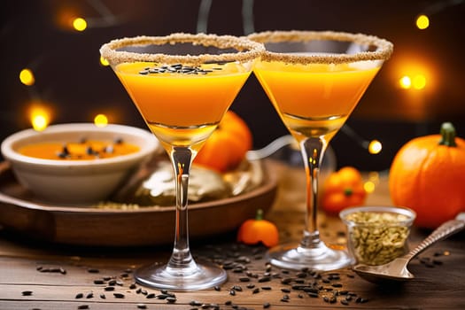 Tykkintini Pumpkin Martini cocktail for autumn and Halloween parties. Generative AI. High quality illustration