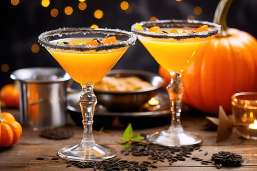 Tykkintini Pumpkin Martini cocktail for autumn and Halloween parties. Generative AI. High quality illustration