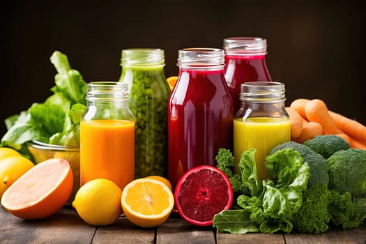 Vegetable cooling drinks in bottles. Generative AI. High quality illustration