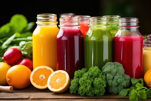 Vegetable cooling drinks in bottles. Generative AI. High quality illustration