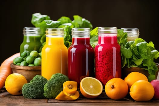 Vegetable cooling drinks in bottles. Generative AI. High quality illustration