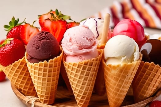 Ice cream in a waffle cup. Generative AI. High quality illustration