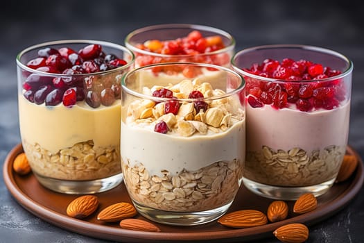 Vegan banana and oatmeal smoothie in a glass bowl. Healthy. Generative AI. High quality illustration