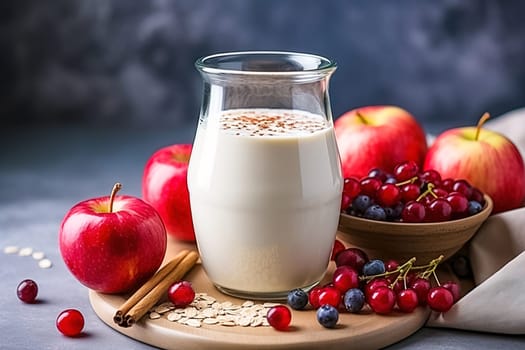 Vegan banana and oatmeal smoothie in a glass bowl. Healthy. Generative AI. High quality illustration