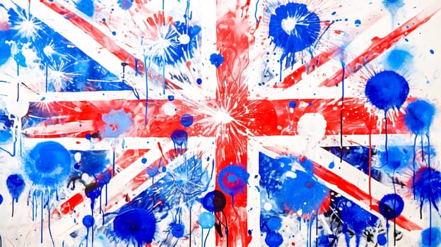 creative background with the shapes and colors of the British flag drawn in watercolor, made with Generative AI. High quality illustration