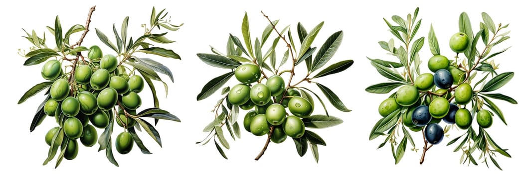 Olives seamless pattern color sketch style hand drawn background, olive branches with leaves on a white background. Italian food. ai
