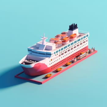 Ferry 3d cartoon illustration - Generative AI. Ferry, boat, transport, deck.
