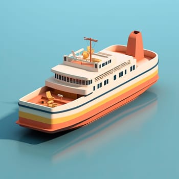 Ferry 3d cartoon illustration - Generative AI. Ferry, boat, transport, deck.