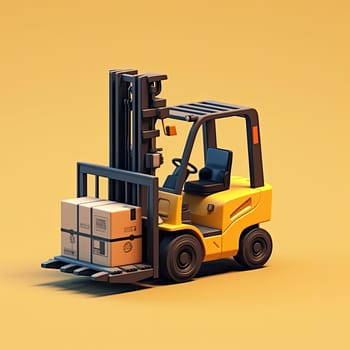 Forklift 3d cartoon illustration - Generative AI. Forklift, transport, lift, box, wheels.
