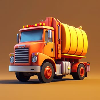 Garbage truck 3d cartoon illustration - Generative AI. Garbage, truck, transport, trash, wheels.