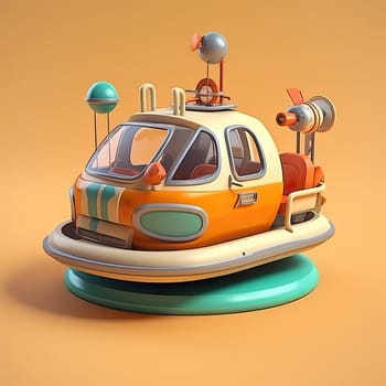 Hovercraft 3d cartoon illustration - Generative AI. Hovercraft, boat, transport, deck.