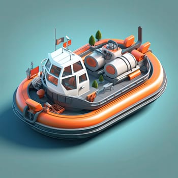 Hovercraft 3d cartoon illustration - Generative AI. Hovercraft, boat, transport, deck.