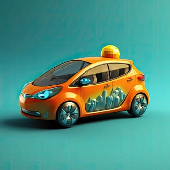 Hybrid car 3d cartoon illustration - Generative AI. Hybrid, car, transport, wheels.