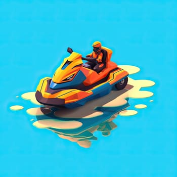 Jet ski 3d cartoon illustration - Generative AI. Jet, ski, transport, man, water.