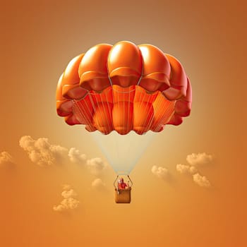 Parachute 3d cartoon illustration - Generative AI. Parachute, transport, cloud, slings, box.