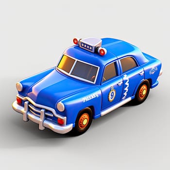 Police car 3d cartoon illustration - Generative AI. Police, car, retro, transport, flash.
