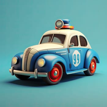 Police car 3d cartoon illustration - Generative AI. Police, car, retro, transport, flash.