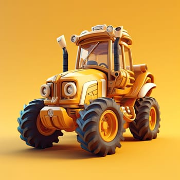Tractor 3d cartoon illustration - Generative AI. Tractor, transport, wheels, rudder.