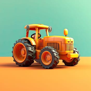 Tractor 3d cartoon illustration - Generative AI. Tractor, transport, wheels, rudder.