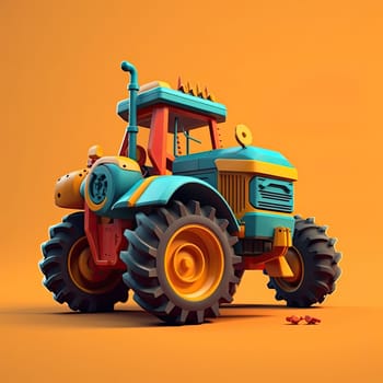 Tractor 3d cartoon illustration - Generative AI. Tractor, transport, wheels, rudder.