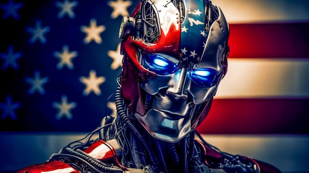 robot and american flag, made with Generative AI. High quality illustration