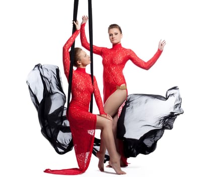 Image of seductive modern dancers isolated on white