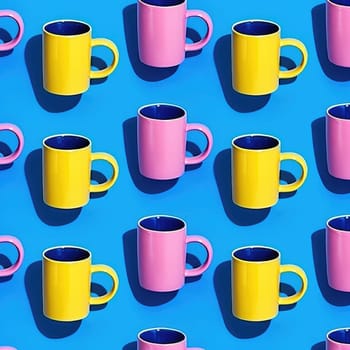 Pattern with colorful cups with hard shadow , AI Generative.