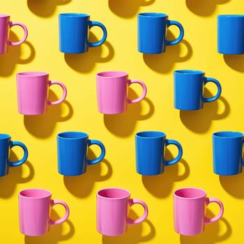 Pattern with colorful cups with hard shadow , AI Generative.