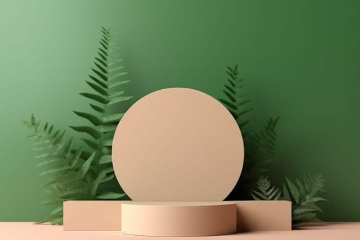 Minimal abstract colorful podium with tropical leaves, product display. AI Generative